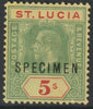 St Lucia 1912 KG5 MCA 5s overprinted SPECIMEN with gum, only about 400 produced SG 88s