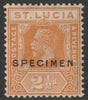 St Lucia 1921 KG5 Multiple Script 2.5d,orange overprinted SPECIMEN with gum, only about 400 produced SG 97s