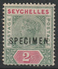 Seychelles 1890 QV Key Plate 2c overprinted SPECIMEN with gum and only about 345 produced SG1s