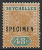 Seychelles 1890 QV Key Plate 48c overprinted SPECIMEN with gum and only about 345 produced SG7s