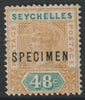 Seychelles 1890 QV Key Plate 48c overprinted SPECIMEN with poor gum and only about 345 produced SG7s