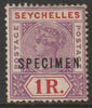 Seychelles 1897 QV Key Plate 1r overprinted SPECIMEN with gum and only about 750 produced SG 34s