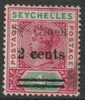 Seychelles 1902 QV surcharged 2c on 4c handstamped SPECIMEN with gum, only about 750 produced SG 41s