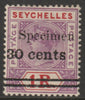 Seychelles 1902 QV surcharged 30c on 1r handstamped SPECIMEN with gum, only about 750 produced SG 43s