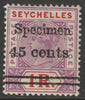 Seychelles 1902 QV surcharged 45c on 1r handstamped SPECIMEN with gum, only about 750 produced SG 44s