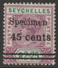 Seychelles 1902 QV surcharged 45c on 2r25 handstamped SPECIMEN with gum, only about 750 produced SG 45s