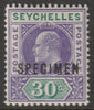 Seychelles 1903 KE7 Key Plate 30c overprinted SPECIMEN with gum, only about 750 produced SG 52s
