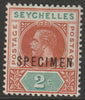 Seychelles 1912 KG5 Key Plate MCA 2c overprinted SPECIMEN with gum, only about 400 produced SG 71s