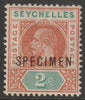 Seychelles 1912 KG5 Key Plate MCA 2c overprinted SPECIMEN without gum, only about 400 produced SG 71s