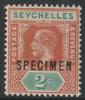 Seychelles 1917 KG5 Key Plate MCA 2c overprinted SPECIMEN with gum, only about 400 produced SG 82s
