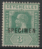 Seychelles 1921 KG5 Key Plate Multiple Script 3c overprinted SPECIMEN with gum, only about 400 produced SG 99s