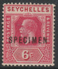 Seychelles 1921 KG5 Key Plate Multiple Script 6c carmine overprinted SPECIMEN with gum, only about 400 produced SG 104s