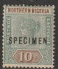 Northern Nigeria 1900 QV,Key Plate Crown CA 10s overprinted SPECIMEN with gum but minor wrinkles, only about 750 produced, SG 9s