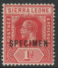 Sierra Leone 1912 KG5,Key Plate MCA 1d overprinted SPECIMEN with gum, only about 400 produced, SG113s