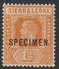 Sierra Leone 1912 KG5,Key Plate MCA 1.5d overprinted SPECIMEN with gum, only about 400 produced, SG114s