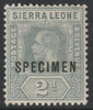 Sierra Leone 1912 KG5,Key Plate MCA 2d overprinted SPECIMEN with gum, only about 400 produced, SG115s