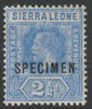 Sierra Leone 1912 KG5,Key Plate MCA 2.5d overprinted SPECIMEN with gum, only about 400 produced, SG116s