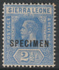 Sierra Leone 1912 KG5,Key Plate MCA 2.5d overprinted SPECIMEN with gum but small tonre spot, only about 400 produced, SG116s