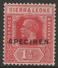 Sierra Leone 1921 KG5,Key Plate Multiple Script 1.5d overprinted SPECIMEN with gum, only about 400 produced, SG133s
