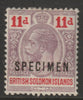 Solomon Islands 1913 KG5 Postage & Postage 11d overprinted SPECIMEN with gum, only about 400 produced SG21s