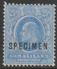 Somaliland 1904 KE7 Crown CA 2.5a overprinted SPECIMEN without gum and only about 750 produced SG35s