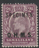 Somaliland 1904 KE7 OHMS Crown CC 2a overprinted SPECIMEN without gum and corner fault, only about 750 produced SG O12s