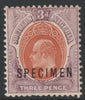 Southern Nigeria 1904 KE7 MCA 3d overprinted SPECIMEN with gum and only about 750 produced SG 25s