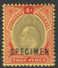 Southern Nigeria 1907 KE7 MCA 4d overprinted SPECIMEN with gum and only about 400 produced SG 38s