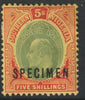 Southern Nigeria 1907 KE7 MCA 5s overprinted SPECIMEN with gum and only about 400 produced SG 42s