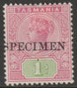 Tasmania 1892 QV 1s overprinted SPECIMEN without gum and only 345 produced SG 221s