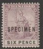 Trinidad 1896 Britannia 6d overprinted SPECIMEN with gum and only about 750 produced SG 120s