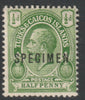 Turks & Caicos Is 1913 KG5 MCA 1/2d overprinted SPECIMEN,with gum and only about 400,produced SG 129s
