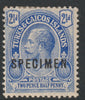 Turks & Caicos Is 1913 KG5 MCA 2.5d overprinted SPECIMEN,with gum and only about 400,produced SG 132s