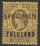 Zululand 1888 QV GB Jubilee 3d handstamped SPECIMEN,with gum and only 345,produced SG 5s