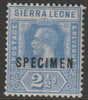 Sierra Leone 1921 KG5,Key Plate Multiple Script 2.5d overprinted SPECIMEN with gum, only about 400 produced, SG135s