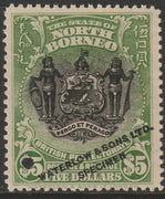 North Borneo 1911 Printers sample of $5 Arms in black & green opt'd 'Waterlow & Sons Specimen' with small security punch hole on ungummed paper (as SG 182)
