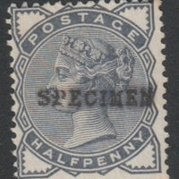 Great Britain 1883 QV 1/2d slate-blue wmk Imperial Crown handstamped SPECIMEN,without gumt SG 187s