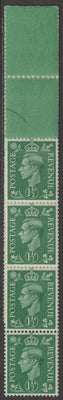 Great Britain 1951 KG6 New Colours 1.5d pale green a fine unmounted mint coil end with 4 stamps attached