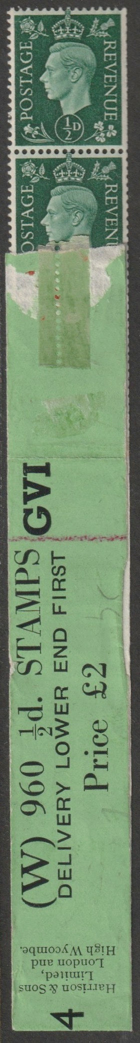 Great Britain 1937 KG6 Dark Colours 1/2d green a fine unmounted mint coil (W) leader,(4) with 3 stamps attached