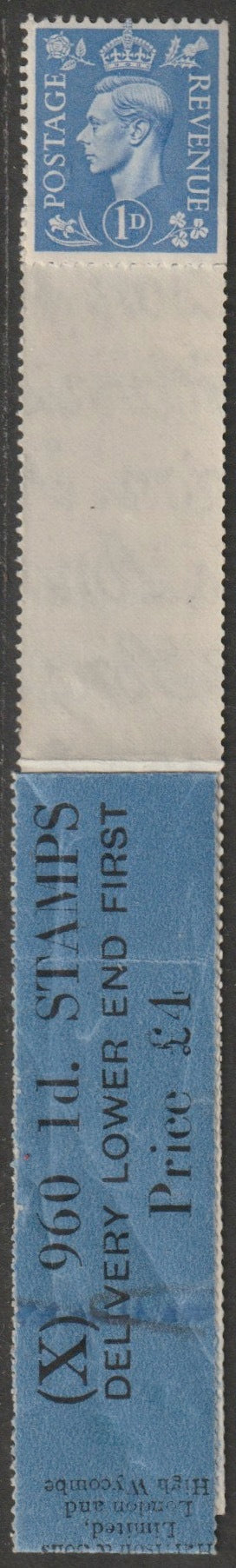 Great Britain 1951 KG6 New Colours 1d light ultramarine a fine unmounted mint coil (X) leader,(7) with 1 stamp attached