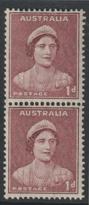 Australia 1937 Queen Elizabeth 1d maroon vertical coil pair lightly mounted mint SG 181a