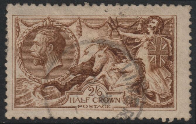 Great Britain 1915 Seahorse 2s6d yellow-brown by De La Rue well centred with good perfs and light parcel cancel SG 406