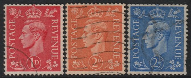 Great Britain 1941 KG6 Light Colours 1d, 2d & 2.5d with sideways wmk good used