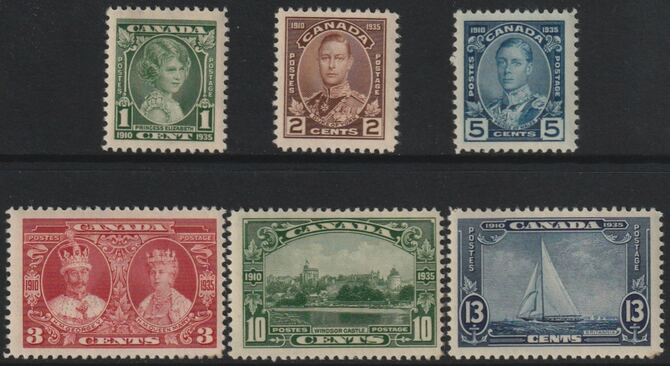 Canada 1935 KG5 Silver Jubilee set of 6 gum disturbed on 3c & 10c, rest unmounted mint SG 335-40