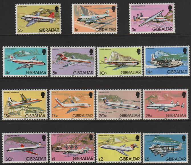 Gibraltar 1982 Aircraft complete set of 15 to £5 unmounted mint, SG 460-74