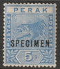 Malaya - Perak 1892 Tiger 5c overprinted SPECIMEN with ME Flaws (position 44) with gum