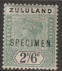 Zululand 1896 QV 2s6d overprinted SPECIMEN with ME Flaws (position 44) with gum