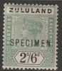 Zululand 1896 QV 2s6d overprinted SPECIMEN with ME Flaws (position 44) with gum