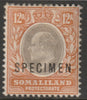 Somaliland 1904 KE7 12a overprinted SPECIMEN with ME Flaws (position 44) with gum