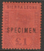 Sierra Leone,1896 QV £1 overprinted SPECIMEN with Spur on M variety (Occurs in positions 5, 23, 53 & 59) with gum